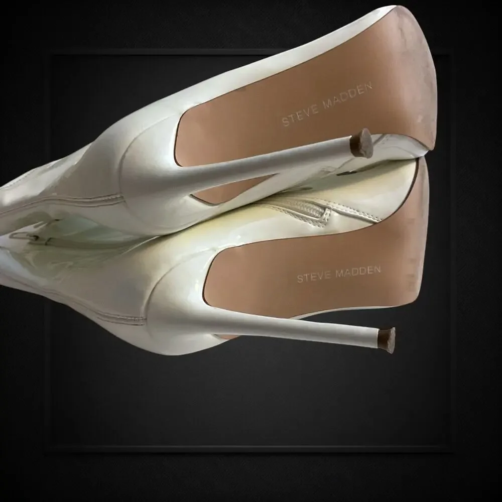 Steve Madden Women’s SZ‎ 7.5M White Patent Stiletto High Heels Side Zip